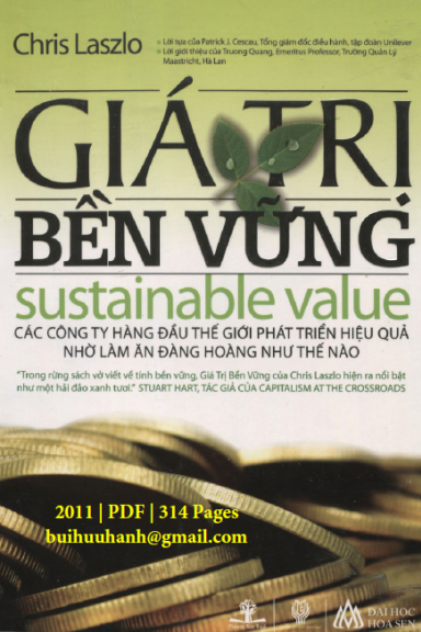 Giá Trị Bền Vững (NXB Thời Đại 2011) - Chris Laszlo, 314 Trang