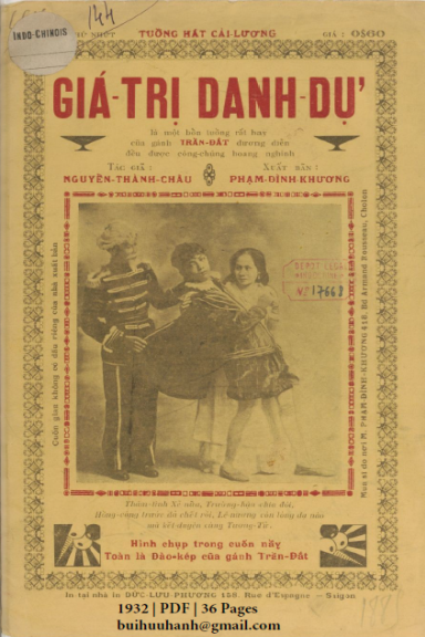 Giá Trị Danh Dự (NXB Đức Lưu Phương 1932) - Nguyễn Thành Châu, 36 Trang