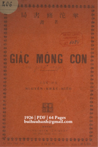 Giấc Mộng Con (NXB Đông Kinh 1926) - Nguyễn Khắc Hiếu, 64 Trang