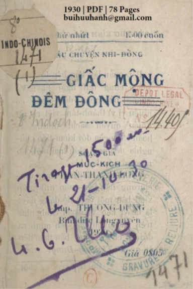 Giấc Mộng Đêm Đông Quyển 1 (NXB Thường Dụng 1930) - Phan Thành Long, 78 Trang
