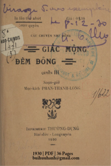 Giấc Mộng Đêm Đông Quyển 3 (NXB Thường Dụng 1930) - Phan Thành Long, 36 Trang