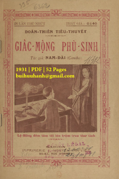 Giấc Mộng Phù Sinh (NXB Nguyễn Văn Viết 1931) - Nam Đài, 52 Trang