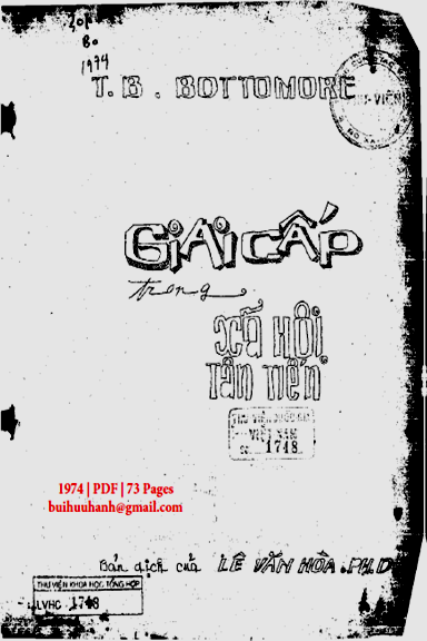 Giai Cấp Trong Xã Hội Tân Tiến (NXB Đại Học Vạn Hạnh 1974) - T. B. Bottomore, 73 Trang