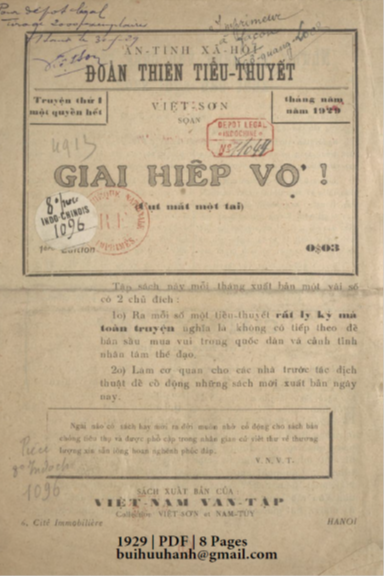 Giai Hiếp Vợ (NXB Việt Nam Văn Tập 1929) - Việt Sơn, 8 Trang