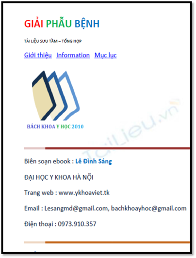 Giải Phẫu Bệnh (NXB Tác Giả 2010) - Lê Đình Sáng, 439 Trang