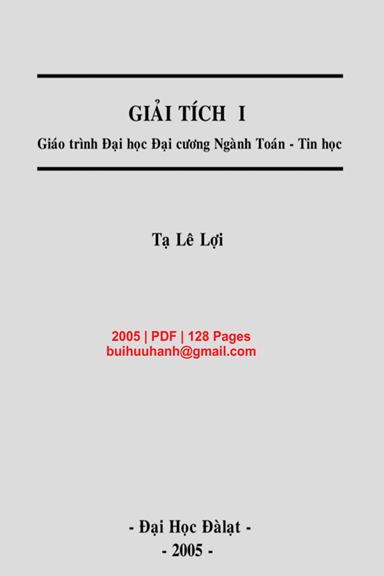 Giải Tích 1 (NXB Đại Học Đà Lạt 2005) - Tạ Lê Lợi, 128 Trang