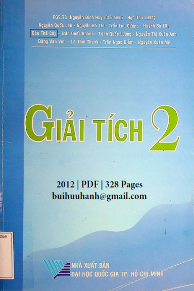 Giải Tích 2 (NXB Đại Học Quốc Gia 2012) - Nguyễn Đình Huy, 328 Trang
