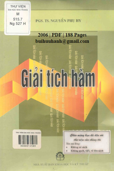 Giải Tích Hàm (NXB Khoa Học Kỹ Thuật 2006) - Nguyễn Phụ Hy, 188 Trang