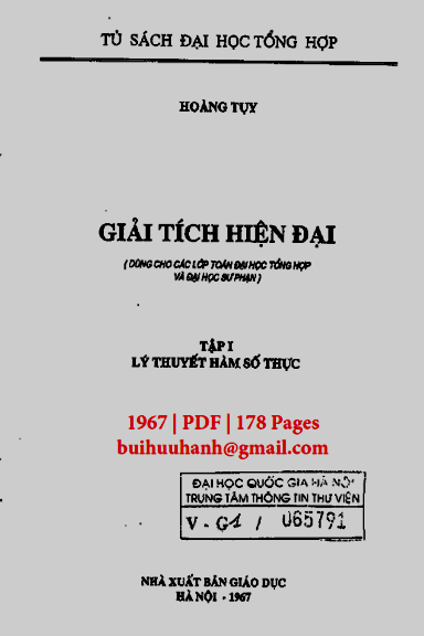 Giải Tích Hiện Đại Tập 1-Lý Thuyết Hàm Số Thực (NXB Giáo Dục 1967) - Hoàng Tụy, 178 Trang