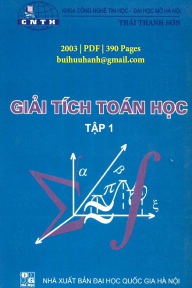 Giải Tích Toán Học Tập 1 (NXB Đại Học Quốc Gia 2003) - Thái Thanh Sơn, 390 Trang