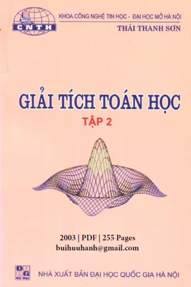 Giải Tích Toán Học Tập 2 (NXB Đại Học Quốc Gia 2003) - Thái Thanh Sơn, 255 Trang