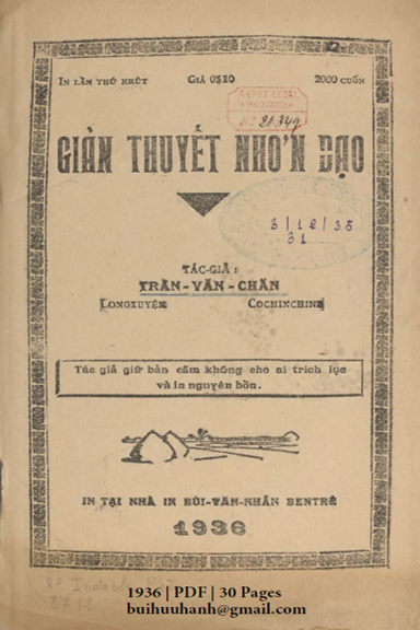 Giản Thuyết Nhơn Đạo (NXB Bùi Văn Nhẩn 1936) - Trần Văn Chấn, 30 Trang