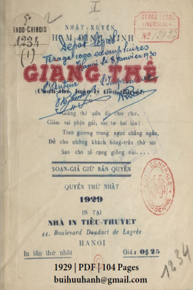 Giăng Thề Quyển 1 (NXB Tiểu Thuyết 1929) - Phạm Đình Minh, 104 Trang