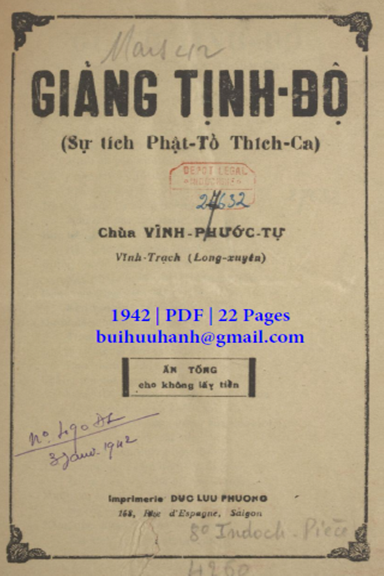 Giảng Tịnh Độ (NXB Đức Lưu Phương 1942) - Vĩnh Phước Tự, 22 Trang