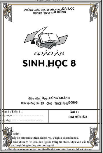 Giáo Án Sinh Học 8 (NXB Tác Giả 2005) - Dương Đình Mậu, 125 Trang