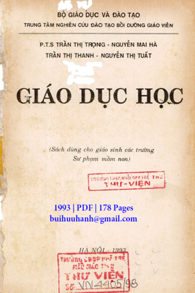 Giáo Dục Học (NXB Giáo Dục 1993) - Trần Thị Trọng, 178 Trang