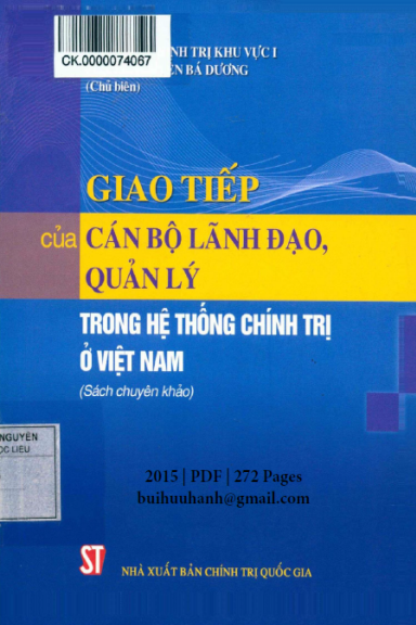 Giao Tiếp Của Cán Bộ Lãnh Đạo, Quản Lý Trong Hệ Thống Chính Trị Ở Việt Nam - Nguyễn Bá Dương