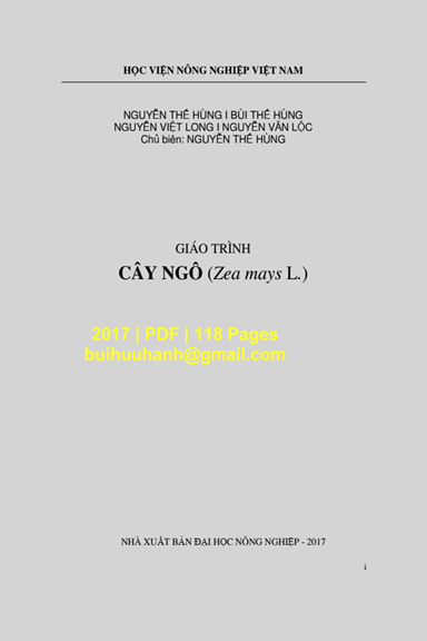 Giáo Trình Cây Ngô (NXB Nông Nghiệp 2017) - Nguyễn Thế Hùng, 118 Trang