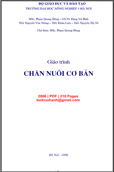 Giáo Trình Chăn Nuôi Cơ Bản (NXB Hà Nội 2006) - Phạm Quang Hùng, 210 Trang