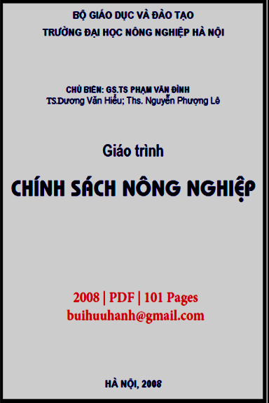Giáo Trình Chính Sách Nông Nghiệp (NXB Hà Nội 2008) - Phạm Vân Đình, 101 Trang