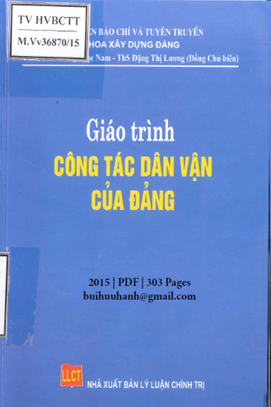 Giáo Trình Công Tác Dân Vận Của Đảng (NXB Lý Luận Chính Trị 2015) - Trương Ngọc Nam, 303 Trang