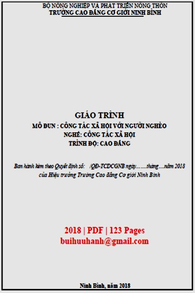 Giáo Trình Công Tác Xã Hội Với Người Nghèo (NXB Ninh Bình 2018) - Phạm Thanh Bằng, 123 Trang