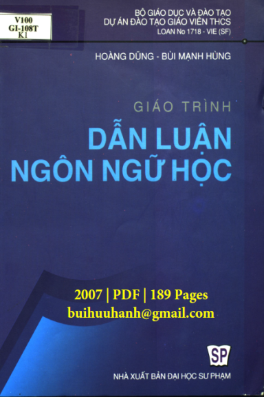 Giáo Trình Dẫn Luận Ngôn Ngữ Học (NXB Đại Học Sư Phạm 2007) - Hoàng Dũng, 189 Trang