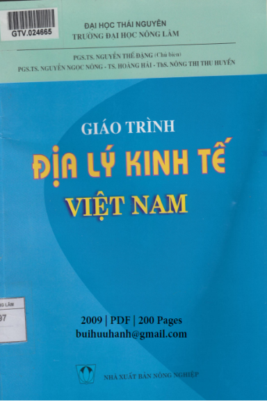 Giáo Trình Địa Lý Kinh Tế Việt Nam (NXB Nông Nghiệp 2009) - Nguyễn Thế Đặng, 200 Trang