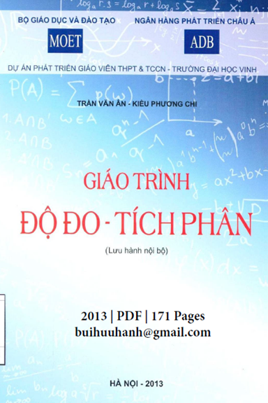 Giáo Trình Độ Đo-Tích Phân (NXB Hà Nội 2013) - Trần Văn Ân, 171 Trang