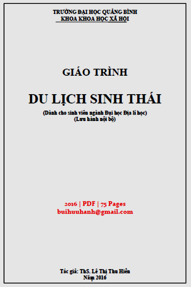 Giáo Trình Du Lịch Sinh Thái (NXB Đại Học Quảng Bình 2016) - Lê Thị Thu Hiền, 75 Trang