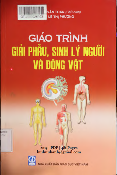 Giáo Trình Giải Phẫu, Sinh Lý Người Và Động Vật (NXB Giáo Dục 2013) - Võ Văn Toàn, 481 Trang