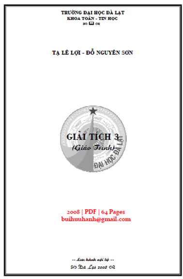 Giáo Trình Giải Tích 3 (NXB Đà Lạt 2008) - Tạ Lê Lợi, 64 Trang