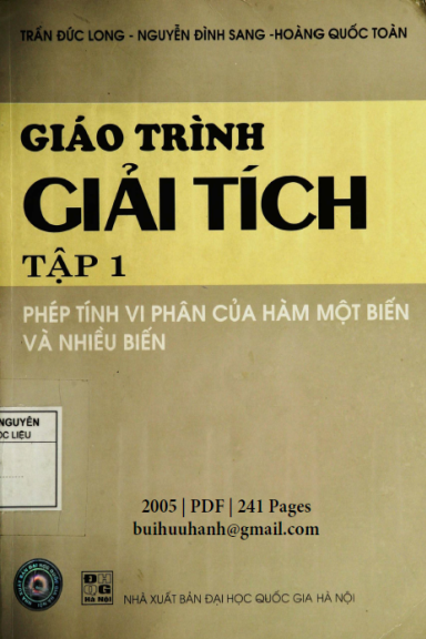 Giáo Trình Giải Tích Tập 1 (NXB Đại Học Quốc Gia 2005) - Trần Đức Long, 241 Trang