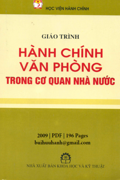 Giáo Trình Hành Chính Văn Phòng Trong Cơ Quan Nhà Nước (NXB Khoa Học Kỹ Thuật 2009) - Lưu Kiếm Thanh