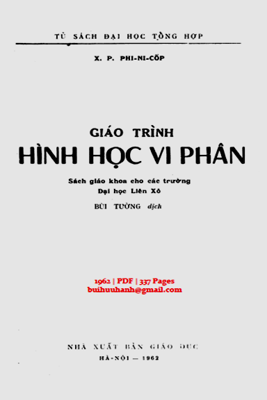 Giáo Trình Hình Học Vi Phân (NXB Giáo Dục 1962) - X. P. Phinicốp, 337 Trang