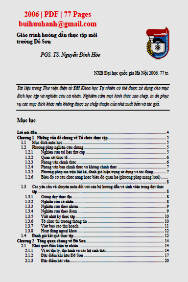 Giáo Trình Hướng Dẫn Thực Tập Môi Trường Đồ Sơn (NXB Đại Học Quốc Gia 2006) - Nguyễn Đình Hòe