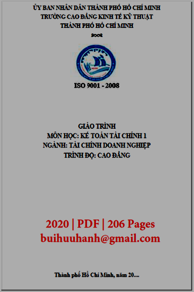 Giáo Trình Kế Toán Tài Chính 1 (NXB Kinh Tế Kỹ Thuật 2020) - Chung Ngọc Quế Chi, 206 Trang