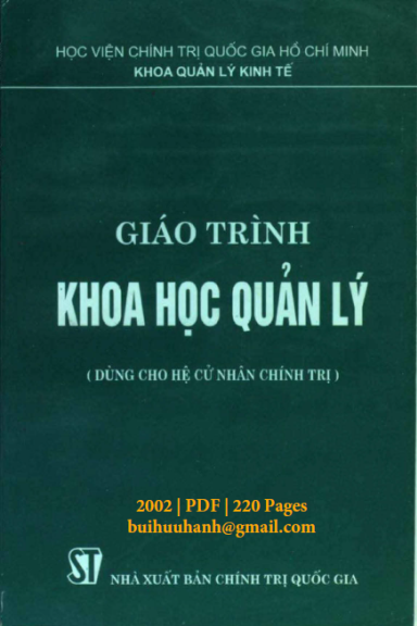 Giáo Trình Khoa Học Quản Lý (NXB Chính Trị 2002) - Hồ Văn Vĩnh, 220 Trang