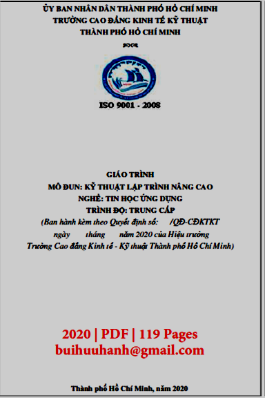 Giáo Trình Kỹ Thuật Lập Trình Nâng Cao (NXB Kinh Tế Kỹ Thuật 2020) - Nguyễn Gia Quang Đăng 119 Trang