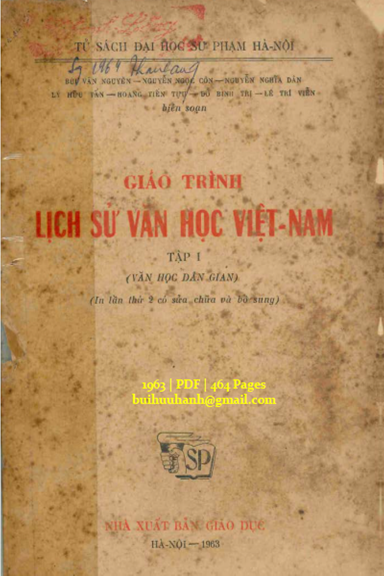 Giáo Trình Lịch Sử Văn Học Việt Nam Tập 1 (NXB Giáo Dục 1963) - Bùi Văn Nguyên, 464 Trang