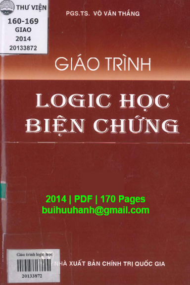 Giáo Trình Logic Học Biện Chứng (NXB Chính Trị 2014) - Võ Văn Thắng, 170 Trang