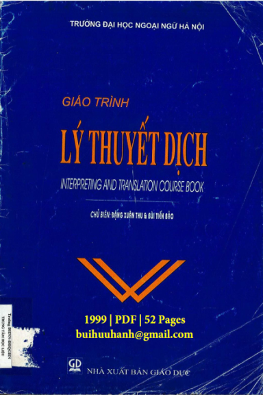 Giáo Trình Lý Thuyết Dịch (NXB Giáo Dục 1999) - Bùi Tiến Bảo, 52 Trang