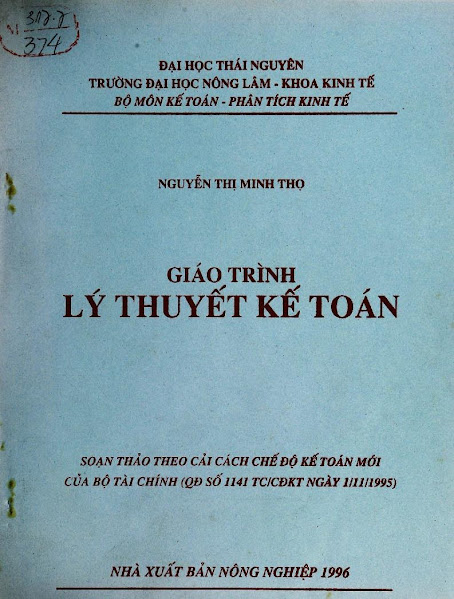 Giáo Trình Lý Thuyết Kế Toán (NXB Nông Nghiệp 1996) - Nguyễn Thị Minh Thọ, 136 Trang