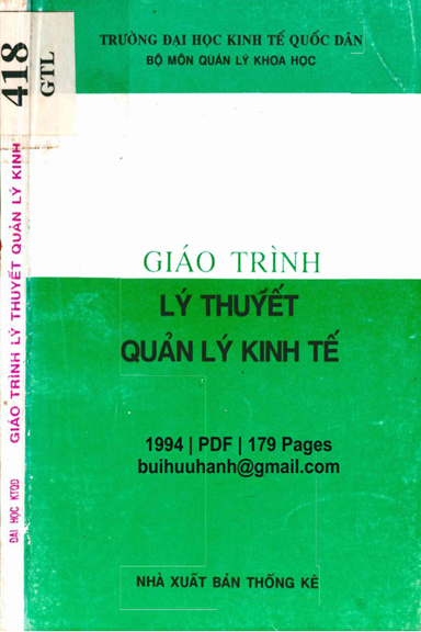 Giáo Trình Lý Thuyết Quản Lý Kinh Tế (NXB Thống Kê 1994) - Đỗ Hoàng Toàn, 179 Trang