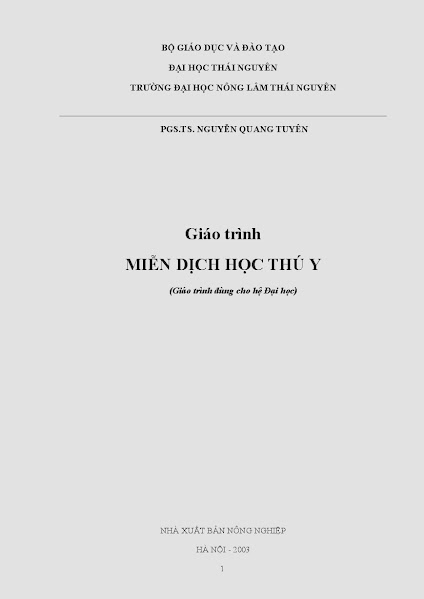Giáo Trình Miễn Dịch Học Thú Y (NXB Nông Nghiệp 2003) - Nguyễn Quang Tuyên, 121 Trang