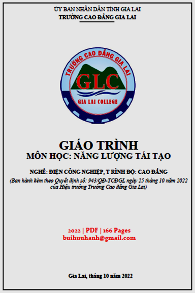 Giáo Trình Năng Lượng Tái Tạo (NXB Gia Lai 2022) - Tô Phương Thảo, 166 Trang