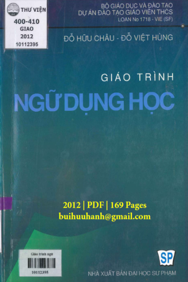 Giáo Trình Ngữ Dụng Học (NXB Đại Học Sư Phạm 2012) - Đỗ Hữu Châu, 169 Trang