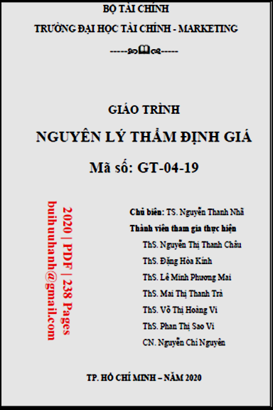 Giáo Trình Nguyên Lý Thẩm Định Giá (NXB Tài Chính Marketing 2020) - Nguyễn Thanh Nhã, 238 Trang
