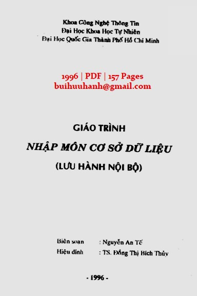 Giáo Trình Nhập Môn Cơ Sở Dữ Liệu (NXB Đại Học Quốc Gia 1996) - Nguyễn An Tế, 157 Trang