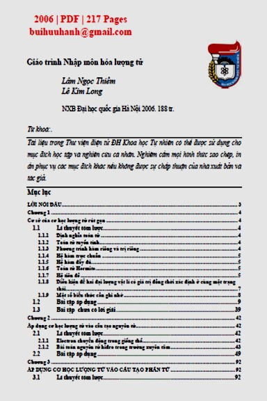 Giáo Trình Nhập Môn Hóa Lượng Tử (NXB Đại Học Quốc Gia 2006) - Lâm Ngọc Thiềm, 217 Trang